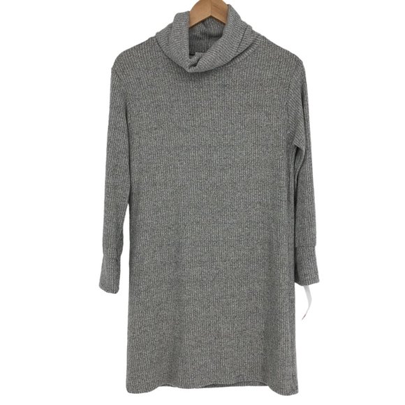 Anistar Grey Ribbed Knit Turtleneck long sleeve Mini Dress XS  NWT - Picture 2 of 14
